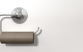 Toilettenpapierhalter mit einer leeren Rolle.