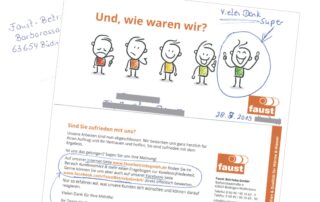 Bewertungen unserer Arbeit können auch über den Postweg erfolgen.